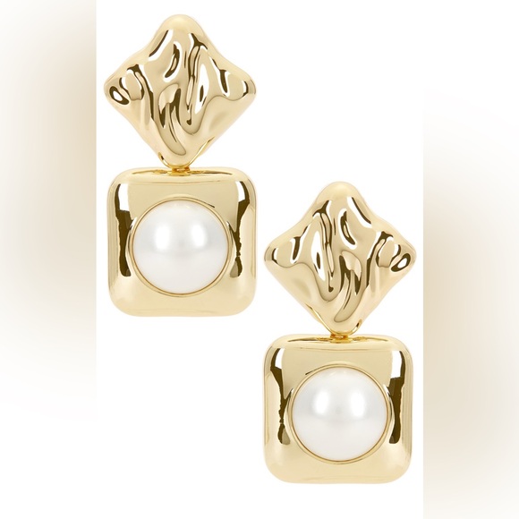 Self Portrait Revolve Mottled Gold Pearl Tiered Luxury Statement Earrings New - Picture 2 of 7